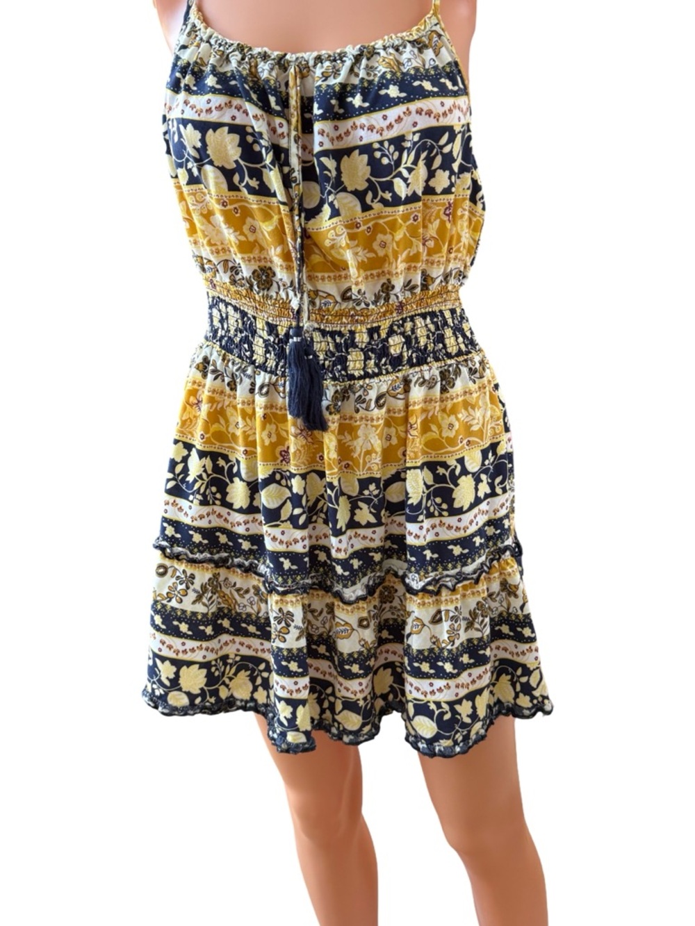 Vine and Valley Navy & Mustard Floral Stripe Sundress